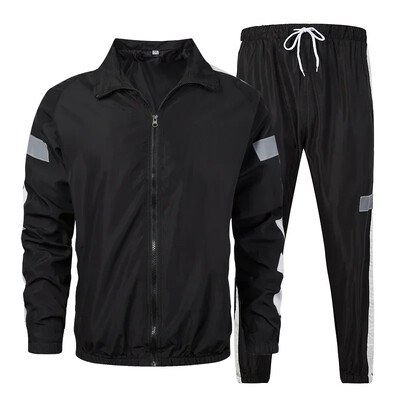 Hip hop Suit Ανδρικά Σετ Αθλητικά Ανοιξιάτικα Φθινοπωρινά αθλητικά ανδρικά συνονθύλευμα Streetwear Τσέπες με φερμουάρ Outwear 2PC Σετ τζάκετ+παντελόνι