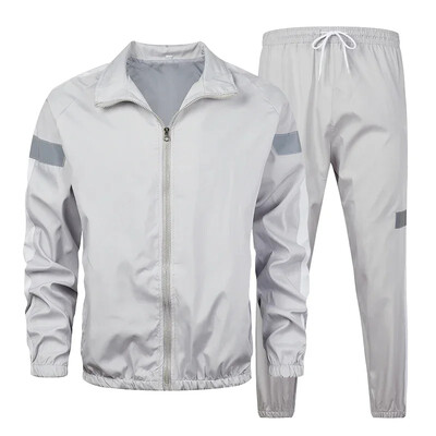 Hip hop Suit Ανδρικά Σετ Αθλητικά Ανοιξιάτικα Φθινοπωρινά αθλητικά ανδρικά συνονθύλευμα Streetwear Τσέπες με φερμουάρ Outwear 2PC Σετ τζάκετ+παντελόνι