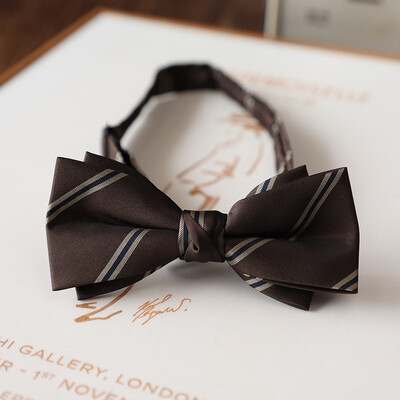 2024 Papioni pentru bărbați cu design nou jacquard din poliester, bej, maro, papion pentru bărbați, fulgi de zăpadă, în dungi, costum de domn, fluture