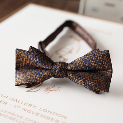 2024 Papioni pentru bărbați cu design nou jacquard din poliester, bej, maro, papion pentru bărbați, fulgi de zăpadă, în dungi, costum de domn, fluture