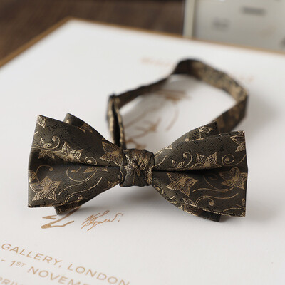 2024 Papioni pentru bărbați cu design nou jacquard din poliester, bej, maro, papion pentru bărbați, fulgi de zăpadă, în dungi, costum de domn, fluture