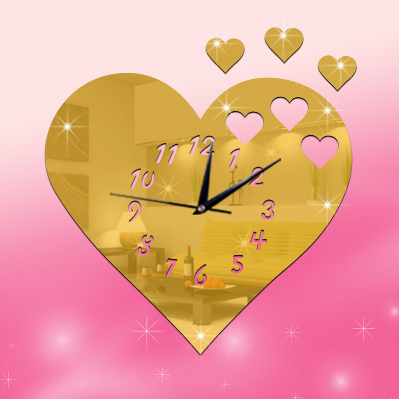 Oglindă acrilică europeană și americană de vânzare fierbinte oglindă dragoste ceas silentios camera prințesă ceas de perete