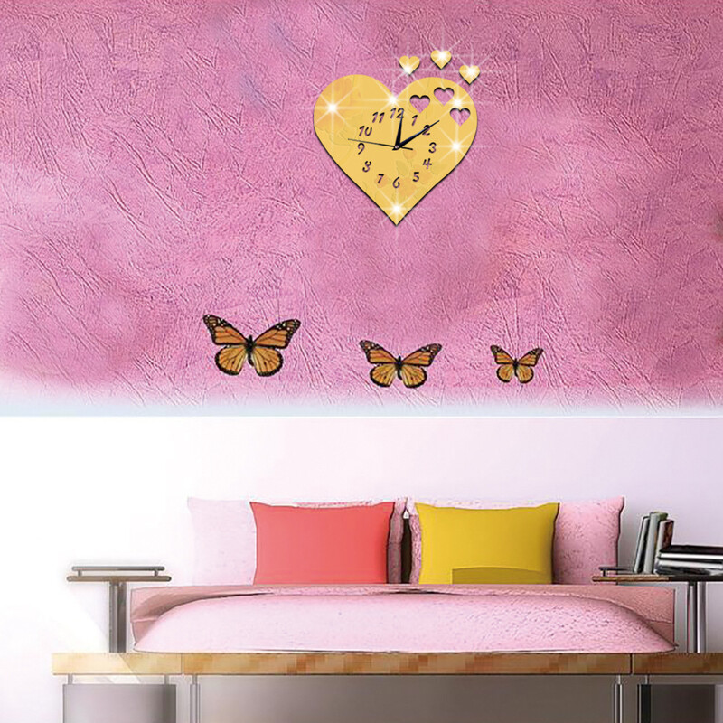 Oglindă acrilică europeană și americană de vânzare fierbinte oglindă dragoste ceas silentios camera prințesă ceas de perete