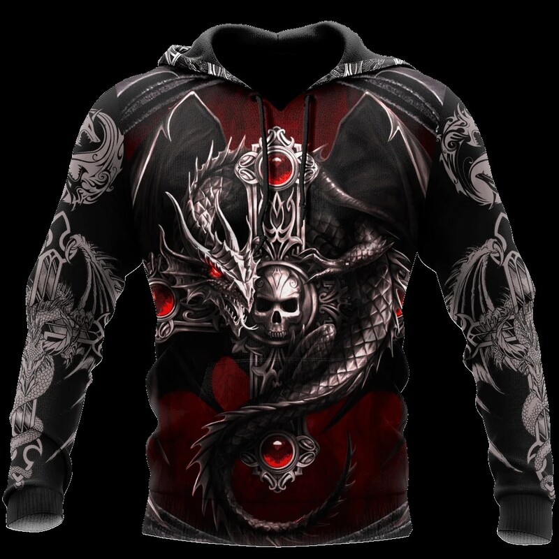 Pavasario rudens tatuiruotė Skeleton Cross Terror Red 3d Printed Vyriški megztiniai, laisvalaikio sportiniai kostiumai Raven Bad Wolf gyvūnų drabužiai