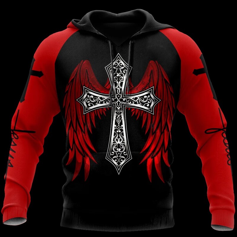 Pavasario rudens tatuiruotė Skeleton Cross Terror Red 3d Printed Vyriški megztiniai, laisvalaikio sportiniai kostiumai Raven Bad Wolf gyvūnų drabužiai