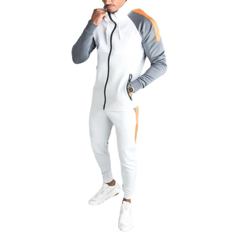 Vīriešu balts sporta komplekts Modes savārstījums jaka ar kapuci Vienkārša, cieta ikdienas sporta bikses sporta zālei treniņu komplekti skriešanai vīriešiem, tievie sporta apģērbi