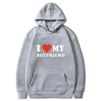 Sudadera con capucha estampada I Love My Boyfriend para pareja camisa deportiva de moda Топ неформален Harajuku