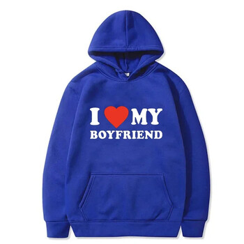 Sudadera con capucha estampada I Love My Boyfriend para pareja camisa deportiva de moda Топ неформален Harajuku