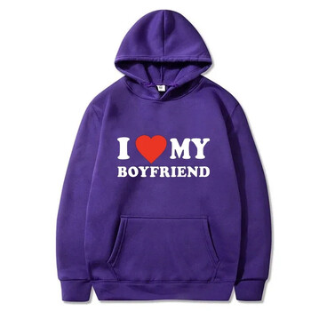 Sudadera con capucha estampada I Love My Boyfriend para pareja camisa deportiva de moda Топ неформален Harajuku