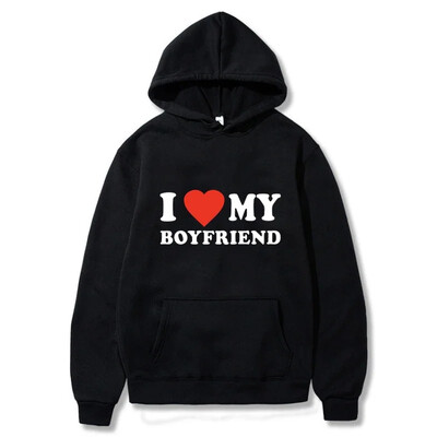 Sudadera con capucha estampada I Love My Boyfriend para pareja camisa deportiva de moda Топ неформален Harajuku