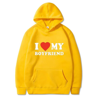 Sudadera con capucha estampada I Love My Boyfriend para pareja camisa deportiva de moda Топ неформален Harajuku