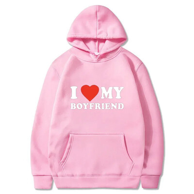 Sudadera con capucha estampada I Love My Boyfriend para pareja camisa deportiva de moda Топ неформален Harajuku