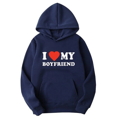 Sudadera con capucha estampada I Love My Boyfriend para pareja camisa deportiva de moda Топ неформален Harajuku