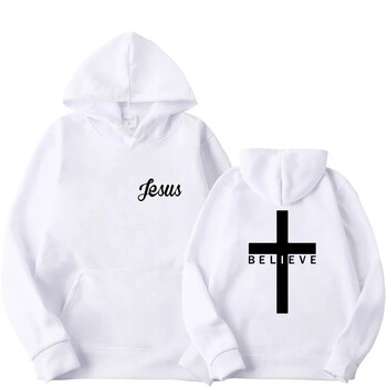 Мъжки суичъри с качулка Believe Cross Jesus Printed Man Design Drawstring Hoodie Tops Harajuku Пролет Есен Спортно облекло с качулка