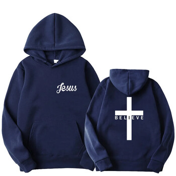 Мъжки суичъри с качулка Believe Cross Jesus Printed Man Design Drawstring Hoodie Tops Harajuku Пролет Есен Спортно облекло с качулка