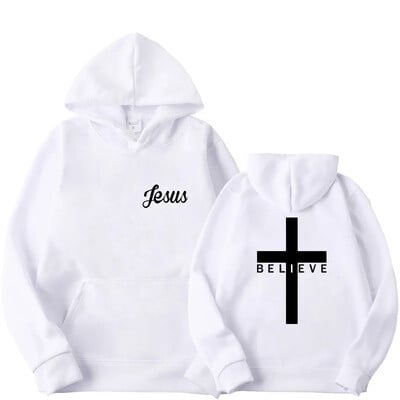 Hanorace cu glugă imprimate Believe Cross Jesus pentru bărbați, design pentru bărbați, cu șnur, topuri Harajuku, primăvară toamnă, îmbrăcăminte de stradă, îmbrăcăminte sport