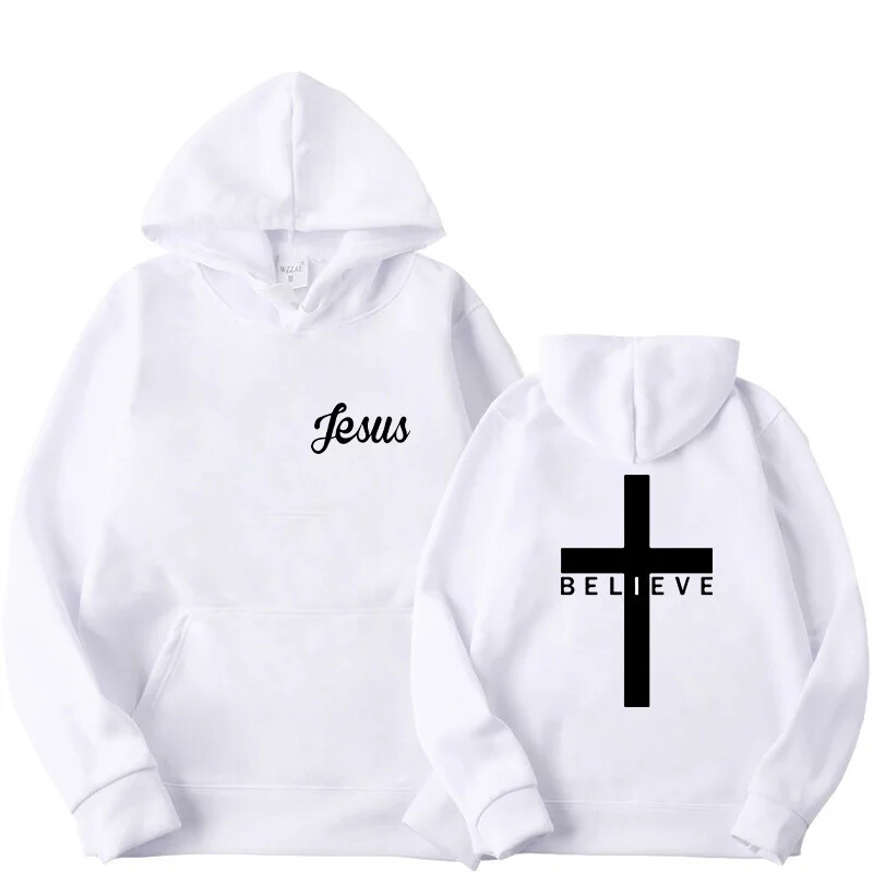Hanorace cu glugă imprimate Believe Cross Jesus pentru bărbați, design pentru bărbați, cu șnur, topuri Harajuku, primăvară toamnă, îmbrăcăminte de stradă, îmbrăcăminte sport