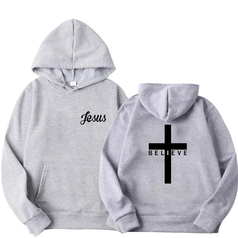 Hanorace cu glugă imprimate Believe Cross Jesus pentru bărbați, design pentru bărbați, cu șnur, topuri Harajuku, primăvară toamnă, îmbrăcăminte de stradă, îmbrăcăminte sport
