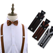Bretele pentru bărbați la modă elegantă Papion Set din două piese Costum de barman Gentleman Accesorii Nuntă Cadouri de petrecere de afaceri pentru bărbați