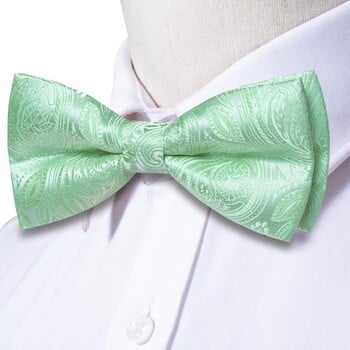 Hi-Tie Копринена мъжка папийонка Комплект копчета за ръкавели Sage Mint Grass Teal Green Предварително вързана папийонка с пеперуда за мъжки сватбен бизнес