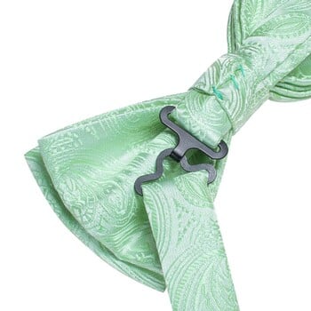 Hi-Tie Копринена мъжка папийонка Комплект копчета за ръкавели Sage Mint Grass Teal Green Предварително вързана папийонка с пеперуда за мъжки сватбен бизнес