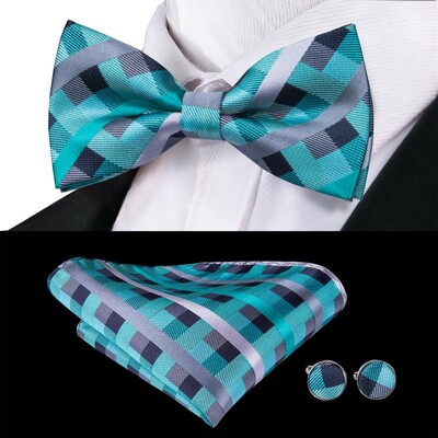 Hi-Tie siidist meeste kikilips Hanky mansetinööbid salvei piparmündi rohu sinakasroheline eelseotud liblikasõlm kikilips meeste pulmaäriks