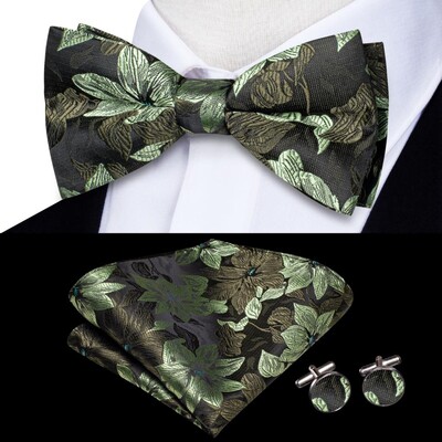 Hi-Tie siidist meeste kikilips Hanky mansetinööbid salvei piparmündi rohu sinakasroheline eelseotud liblikasõlm kikilips meeste pulmaäriks