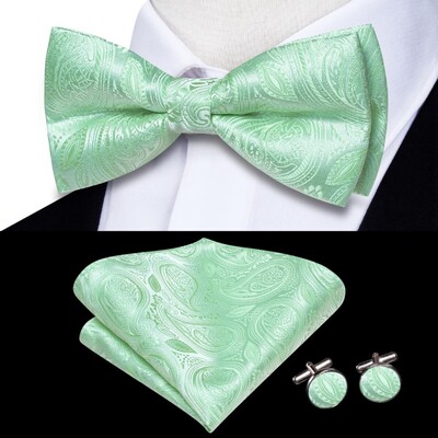 Hi-Tie siidist meeste kikilips Hanky mansetinööbid salvei piparmündi rohu sinakasroheline eelseotud liblikasõlm kikilips meeste pulmaäriks
