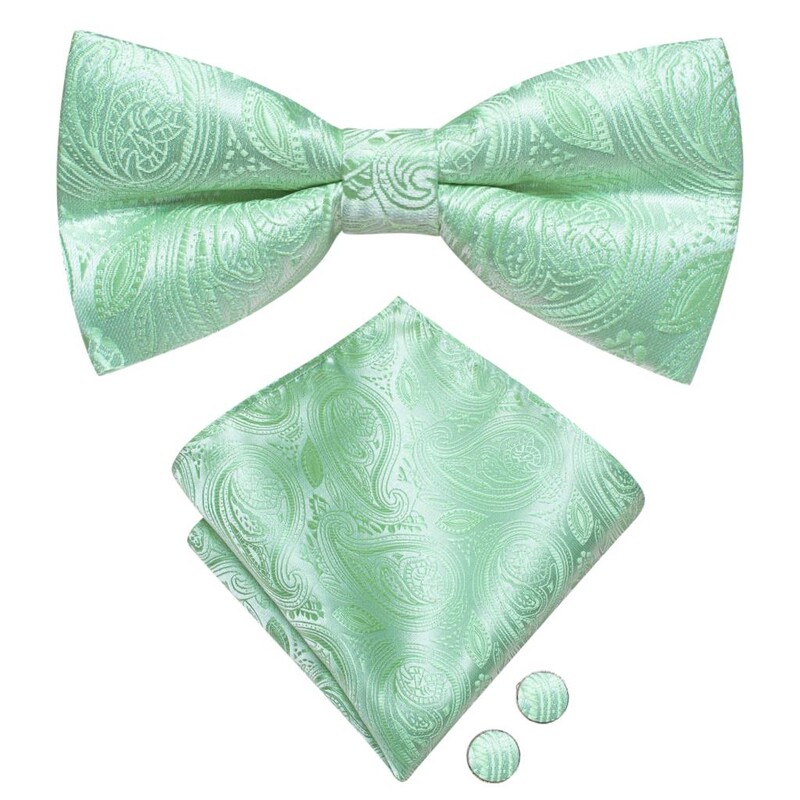 Hi-Tie Silk Papioni pentru bărbați Set de butoni, salvie, mentă, iarbă, verde, pre-legat, papion cu nod fluture, pentru afaceri de nuntă masculine