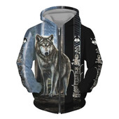 Hanorac pentru bărbați cu glugă cu imprimeu 3D Wolf Pulover cu fermoar în stil street punk Jachetă supradimensionată Haine vintage elegante