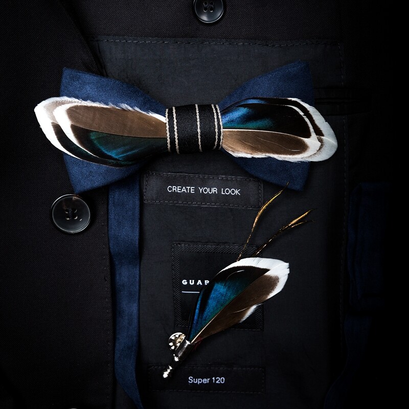 JEMYGINS eredeti dizájn, természetes kötőtoll, gyönyörű, kézzel készített csokornyakkendő bross díszdoboz szett férfiaknak esküvői parti csokornyakkendő