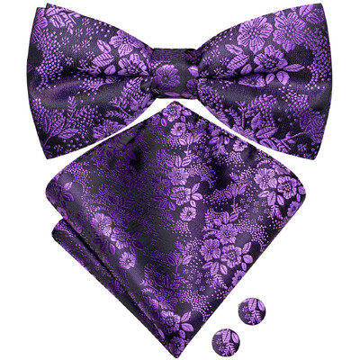 Ανδρικό παπιγιόν τσέρκι μαύρο μεταξωτό ανδρικό σετ μανικετόκουμπα τσέπης τετράγωνο παπιγιόν με λουλουδένιο κόμπο πεταλούδα για ανδρική επιχείρηση γάμου