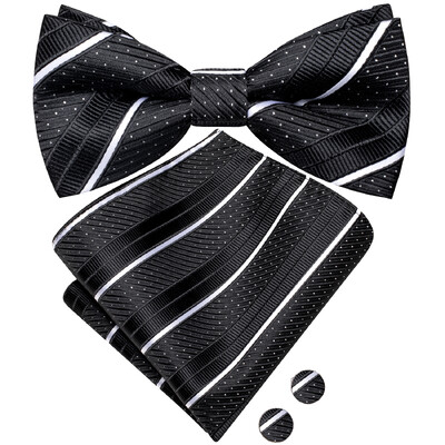 Ανδρικό παπιγιόν τσέρκι μαύρο μεταξωτό ανδρικό σετ μανικετόκουμπα τσέπης τετράγωνο παπιγιόν με λουλουδένιο κόμπο πεταλούδα για ανδρική επιχείρηση γάμου