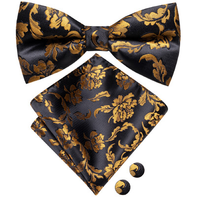 Ανδρικό παπιγιόν τσέρκι μαύρο μεταξωτό ανδρικό σετ μανικετόκουμπα τσέπης τετράγωνο παπιγιόν με λουλουδένιο κόμπο πεταλούδα για ανδρική επιχείρηση γάμου
