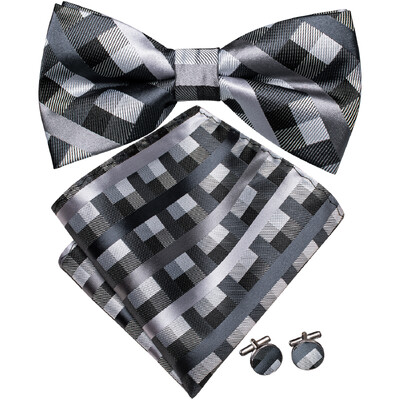 Ανδρικό παπιγιόν τσέρκι μαύρο μεταξωτό ανδρικό σετ μανικετόκουμπα τσέπης τετράγωνο παπιγιόν με λουλουδένιο κόμπο πεταλούδα για ανδρική επιχείρηση γάμου