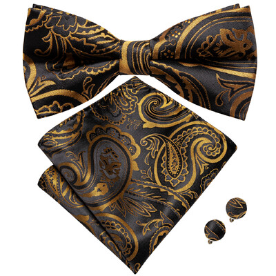 Ανδρικό παπιγιόν τσέρκι μαύρο μεταξωτό ανδρικό σετ μανικετόκουμπα τσέπης τετράγωνο παπιγιόν με λουλουδένιο κόμπο πεταλούδα για ανδρική επιχείρηση γάμου
