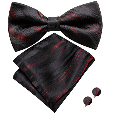 Ανδρικό παπιγιόν τσέρκι μαύρο μεταξωτό ανδρικό σετ μανικετόκουμπα τσέπης τετράγωνο παπιγιόν με λουλουδένιο κόμπο πεταλούδα για ανδρική επιχείρηση γάμου