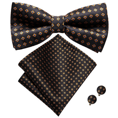 Ανδρικό παπιγιόν τσέρκι μαύρο μεταξωτό ανδρικό σετ μανικετόκουμπα τσέπης τετράγωνο παπιγιόν με λουλουδένιο κόμπο πεταλούδα για ανδρική επιχείρηση γάμου