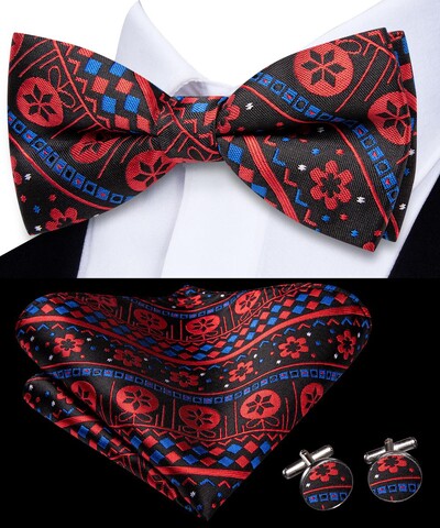 Hi-Te Πράσινη Κόκκινη Χριστουγεννιάτικη Πεταλούδα Μεταξωτό Ανδρικό Χριστουγεννιάτικο παπιγιόν Hanky Σετ μανικετόκουμπα ζακάρ Floral προδεμένο παπιγιόν για ανδρικό γάμο