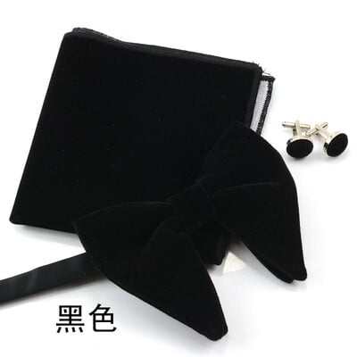 Papioni mari pentru bărbați papion din catifea pătrat de buzunar nuntă căsătorie papion de culoare solidă Gravatas de rochii butoni seturi de cravate