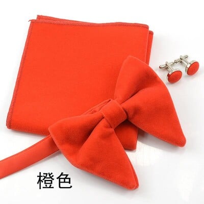 Papioni mari pentru bărbați papion din catifea pătrat de buzunar nuntă căsătorie papion de culoare solidă Gravatas de rochii butoni seturi de cravate