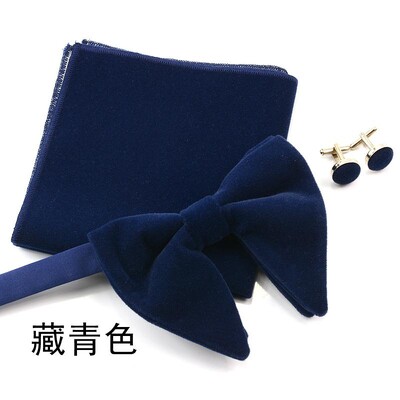 Papioni mari pentru bărbați papion din catifea pătrat de buzunar nuntă căsătorie papion de culoare solidă Gravatas de rochii butoni seturi de cravate