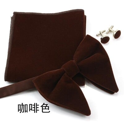 Papioni mari pentru bărbați papion din catifea pătrat de buzunar nuntă căsătorie papion de culoare solidă Gravatas de rochii butoni seturi de cravate