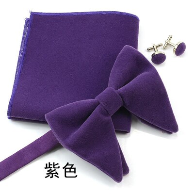 Papioni mari pentru bărbați papion din catifea pătrat de buzunar nuntă căsătorie papion de culoare solidă Gravatas de rochii butoni seturi de cravate