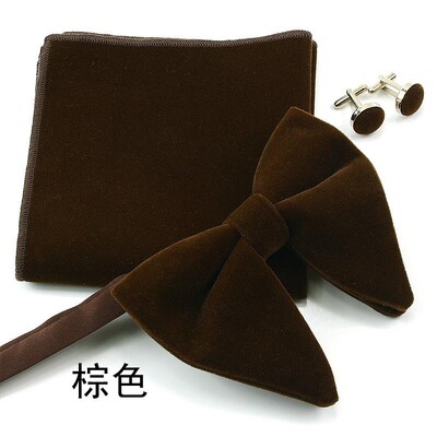 Papioni mari pentru bărbați papion din catifea pătrat de buzunar nuntă căsătorie papion de culoare solidă Gravatas de rochii butoni seturi de cravate