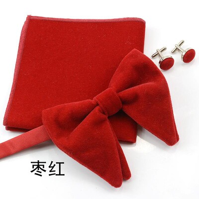 Papioni mari pentru bărbați papion din catifea pătrat de buzunar nuntă căsătorie papion de culoare solidă Gravatas de rochii butoni seturi de cravate