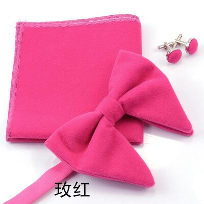 Papioni mari pentru bărbați papion din catifea pătrat de buzunar nuntă căsătorie papion de culoare solidă Gravatas de rochii butoni seturi de cravate