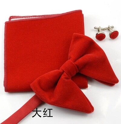 Papioni mari pentru bărbați papion din catifea pătrat de buzunar nuntă căsătorie papion de culoare solidă Gravatas de rochii butoni seturi de cravate