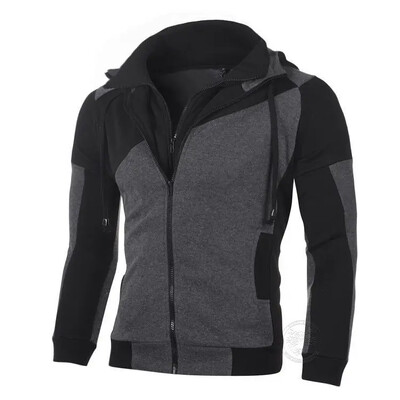Őszi és téli férfi dupla cipzáras ingdzseki meleg patchwork kapucnis pulóver Sport felső alkalmi divat dzseki S-3XL