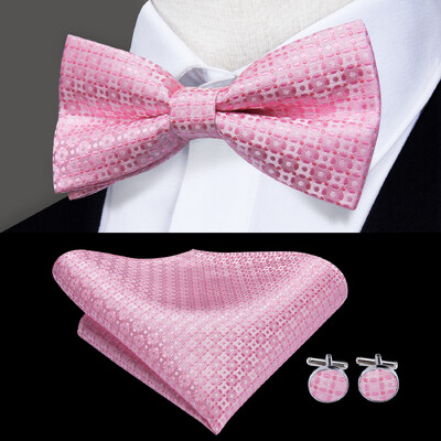 Hi-Tie Elegent férfi csokornyakkendő négyzet alakú mandzsettagomb készlet előre megkötött selyem pillangócsomós csokornyakkendő férfi esküvői üzleti party ajándék